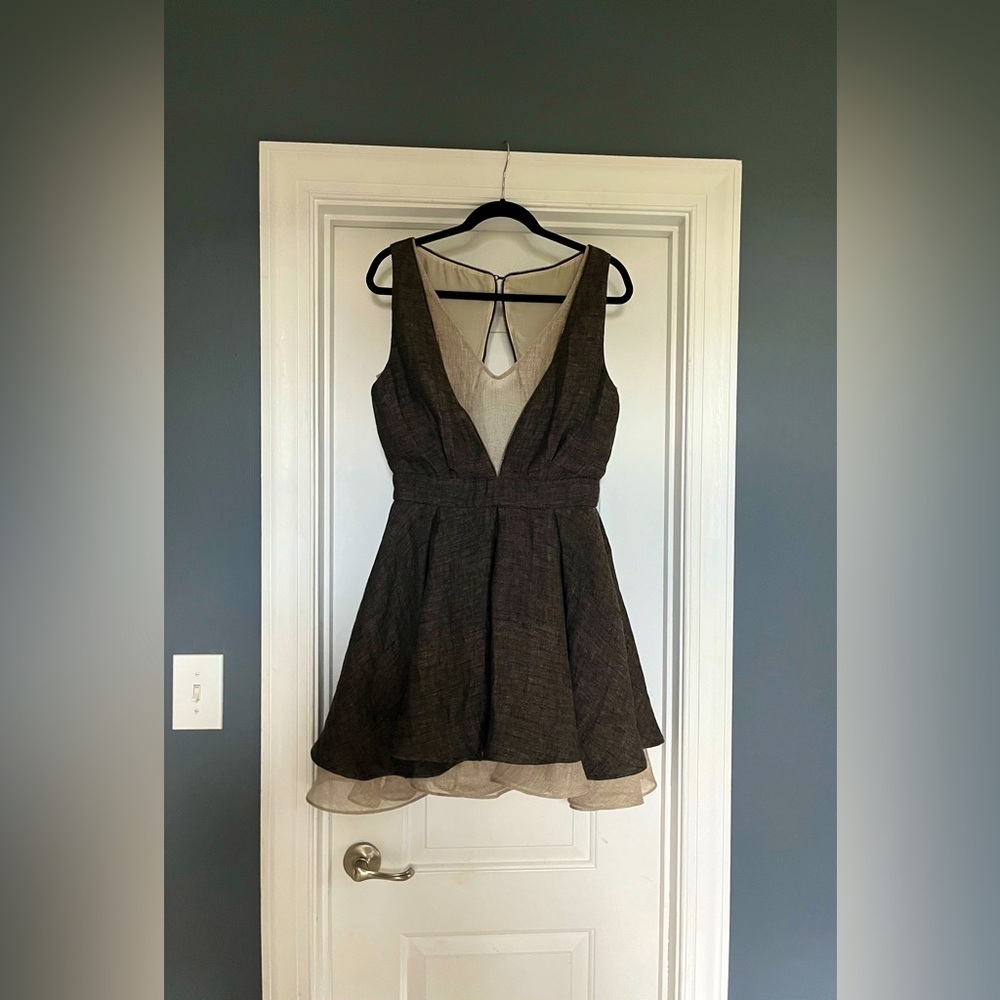 Trista + Tristan Kristine Megrikian Stunning Avante Garde Linen Dress Size 8 EUC